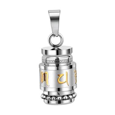 Imagem de Bonarty Pingente budista tibetano de aço de titânio com roda de oração giratória - prata, 23 x 12 mm