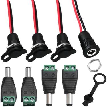 Imagem de LUORNG 4 conjuntos de soquete de alimentação CC com cabo com tampa à prova d'água 5,5 x 2,1 mm conector de terminal de cobre puro DC macho conector cartucho montado em painel para aparelhos de áudio