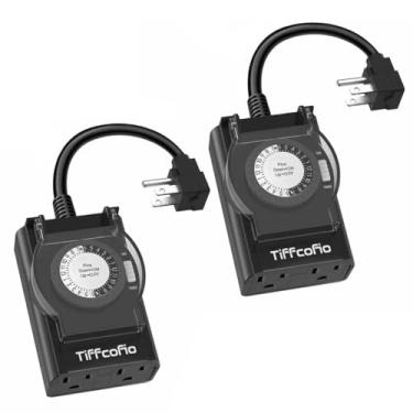 Imagem de Temporizador externo à prova d'água, temporizador mecânico de luz 24 horas ao ar livre, 2 tomadas aterradas para casa e jardim, 15A 1/2HP, resistente, listado ETL (pacote com 2)