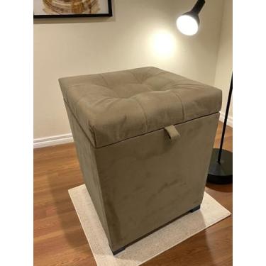 Imagem de Puff Baú Siena, 36x36x47 cm, Suede Marrom Claro, Assento Estofado com Armazenamento