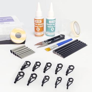 Imagem de EUPHENG Kit de reparo de vara de pesca com bastões de fibra de carbono, pontas de aço inoxidável, tubos, fio de embrulho e cola epóxi de secagem rápida para materiais de construção de vara (bastão de