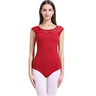 Imagem de Limiles Collant de Ginástica para Dança de Balé com Manga de Boné para Adultos, Burgundy, X-Large