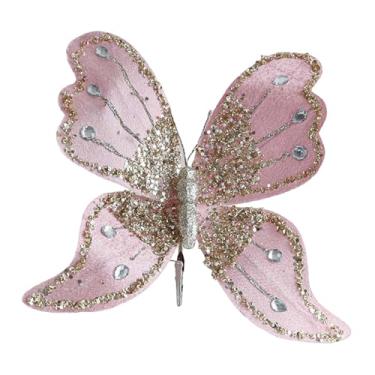 Imagem de Esquirla Clipe de borboleta enfeite de natal glitter decoração decorativa borboleta artificial para casamento sala de estar artesanato guirlanda, Rosa