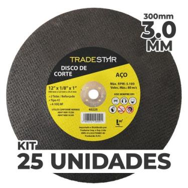 Imagem de Kit Com 25 Disco De Corte Metal 12 300X3,0 Mm Furo 25,04 Mm - Tradesta