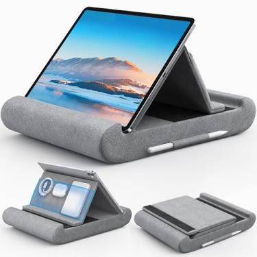 Imagem de CreaDream Travesseiro para tablet, suporte dobrável para laptop, cama e mesa, almofada macia com bolso e suporte para caneta, para tablets de 4 a 13 polegadas, como iPad Pro 11, 13, Air, Mini, Kindle
