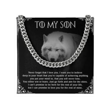 Imagem de VIRAGIL To My Son From Dad, Son Gifts From Mom and Dad, Colar para meu filho, presente de aniversário para meu filho, formatura, aniversário, Natal, corrente de elos cubanos, caixa de presente com