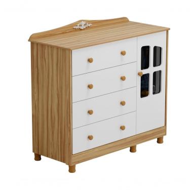 Imagem de Cômoda De Bebê Elô 1 Porta Com Janela 4 Gavetas - Moveis Peroba Amendoa-off White