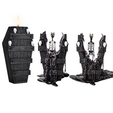 Imagem de Vela de caveira R.I.P. Velas de esqueleto de caixão 17 x 12 polegadas queima 12 horas! Decorações e decoração assustadoras - Crânio e ossos góticos - presente de terror assustador gótico vintage