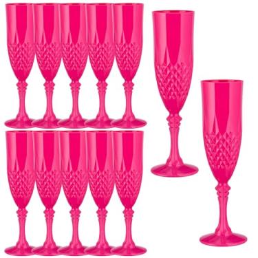 Imagem de Rkyhwowby Taças de champanhe de plástico, taças de vinho, taças de champanhe inquebráveis, reutilizáveis para casamentos, despedidas de solteiro, brindes e eventos (12, rosa)