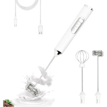 Imagem de Misturador Portátil de Bebidas e Ovos Mini Mixer Elétrico Recarregável USB com Batedor de Aço Inoxidável (Prata)