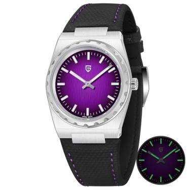 Imagem de Pagani Design Relógio masculino de quartzo ultrafino minimalista de 7 mm, vidro de safira, aço inoxidável 316L, à prova d'água, 100 m, luminoso, Borracha-roxo