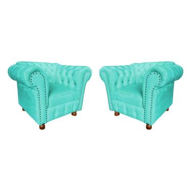 Imagem de Kit Duas Poltronas Chesterfield Capitone Luis XV Suede Tiffany / decoracao, sala tv estar, recepcao