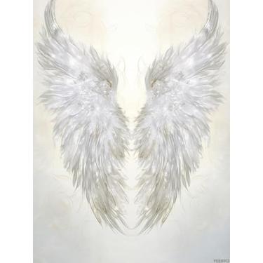 Imagem de YEEIFFD Angel Silver White Wing 5D Diamond Art Painting for Adults Full Drill Round Diamond Paint by Number Kits para iniciantes Gems Ponto cruz para decoração de parede 12 x 16 polegadas/30 x 40 cm