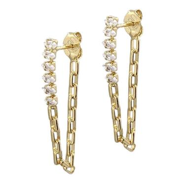 Imagem de Brinco folheado a ouro 18k fio 6 zircônias