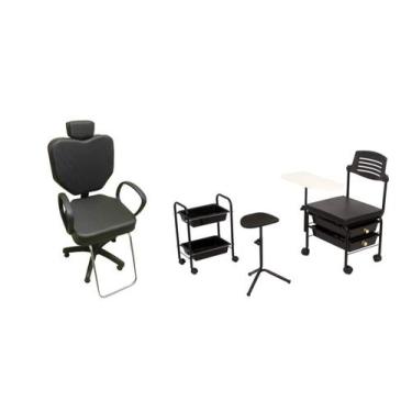 Imagem de kit para salão cabeleireiro - cadeira,cirandinha,tripé e carrinho - Bu
