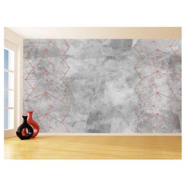 Imagem de Papel De Parede 3D Concreto Linhas Dourado Rose 3,5M Kkt249