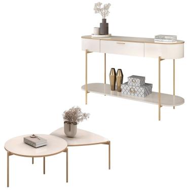 Imagem de Aparador de Sala e Mesas de Centro Olivia D04 Quartzo/Off - Mpozenato