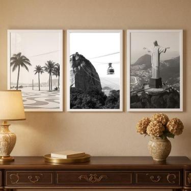 Imagem de Kit 3 Quadros Fotos Cidade Rio De Janeiro PeB 24x18cm - com vidro - Qu