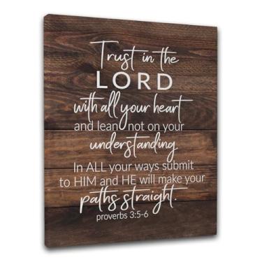 Imagem de Arte de parede cristã 30,5 x 40,6 cm – Impressão em tela "Trust in the Lord" – Decoração de fé de casa de fazenda para quarto, sala de estar ou entrada, sinal de escritura Provérbios 3:5-6