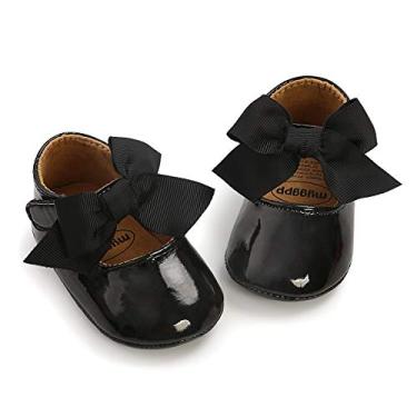 Imagem de Miamooi Vestido infantil para bebês meninas com laço Mary Jane infantil macia antiderrapante vestido de noiva primeira caminhada sapatos de balé pré-andador recém-nascido, A/Preto, 0-6 Months Infant