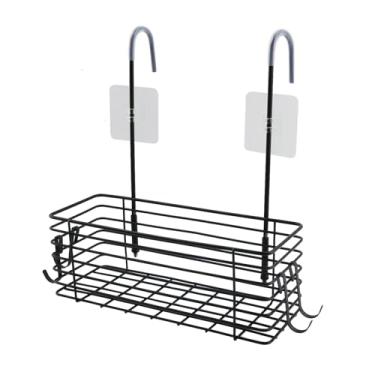 Imagem de Wealrit Prateleiras de chuveiro, organizador de armazenamento de banheiro, suporte de chuveiro pendurado sobre a porta, suporte de xampu portátil de aço inoxidável para armazenamento interno com 4