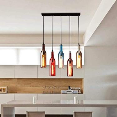 Imagem de Lustre Pendente Retangular Vidro LED Cozinha Sala de Jantar Luminária Moderna Mesa de Jantar Luminária Vintage Ajustável Garrafa de Vinho Design Redondo Abajur Luminária Sala de Estar Ilumin