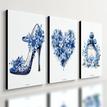 Imagem de Kit 3 Quadro Decorativo Mulher Menina Azul Quarto Perfume (40x28cm)