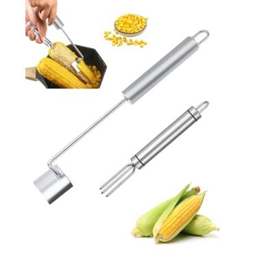 Imagem de Kit de decapador de espiga de milho, descascador de milho para espiga de milho em aço inoxidável, garfo antiderrapante rápido e seguro, adequado para cozinhas domésticas, chefs de restaurante