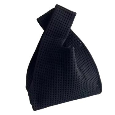 Imagem de Anopo Bolsa pequena de nó para mulheres, mini bolsa de crochê, bolsa de mão de malha sólida para viagens de praia diariamente, Preto oco, One Size