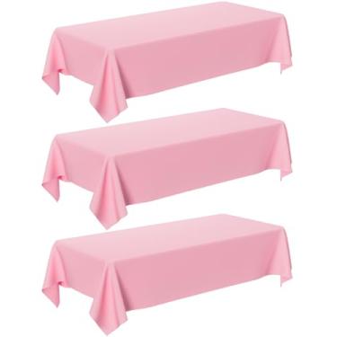 Imagem de Toalha de mesa de plástico rosa – pacote com 3 toalhas de mesa retangulares rosa claro 137 cm × 274 cm, capa de plástico pastel para festa de Páscoa, dia dos namorados, decorações de dia das mães