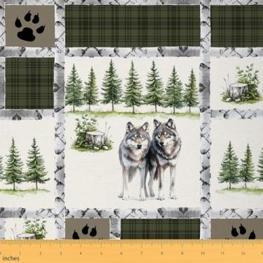 Imagem de Jejeloiu Tecido de estofamento de lobo fofo para cadeiras de 1 jarda lobos uivando para projetos de bricolage em casa, à prova d'água, decoração interna e externa para crianças, animais selvagens,