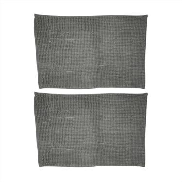 Imagem de Kit 2 Tapetes Antiderrapante Absorvente Microfibra Macio p/Banheiro Box Poliéster Macio Cinza Chumbo