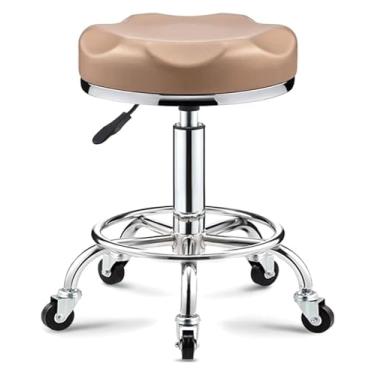 Imagem de WYUYIWH Banqueta giratória giratória redonda com rodas e anel de pé, banco de couro ajustável em altura ajustável, dourado
