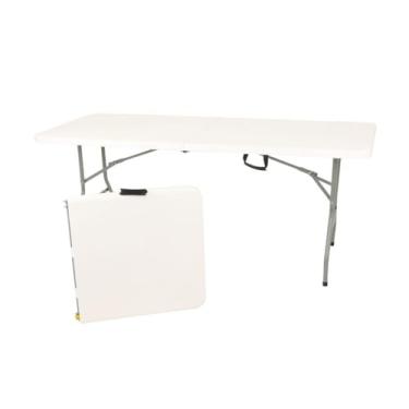 Imagem de Mesa Dobrável 1,80m Portátil Vira Maleta para Festas Camping Escritório(Branco Lisa)
