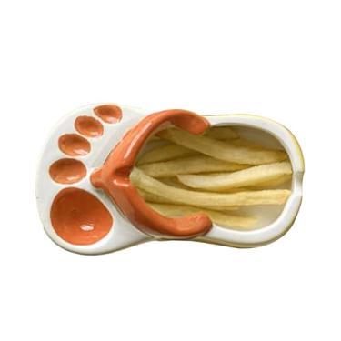 Imagem de Ymiko Suporte para Batatas Fritas, Acessórios de Charcutaria Prato de Lanche de Cerâmica Fofos Chinelos Em Formato de Louça e Acessórios para Lanche, Salgadinhos, Molho de Soja (Laranja)