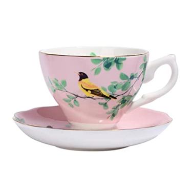 Imagem de Pratos Xícara de Café Moldura Dourada Osso China Xícara e Pires Conjunto de Xícara de Tarde Inglês Xícara de Chá Utensílios de Café Conjunto de Chá de Luxo (Cor: K) (J)