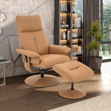 Imagem de Poltrona de Massagem Reclinável e Giratória Arizona com Apoio de Pés Pu Caramelo G56 - Gran Belo