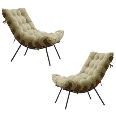 Imagem de Kit 2 Poltronas Decorativas Sala de Estar Abel Base de Madeira Preto Veludo Bege - Gran Belo