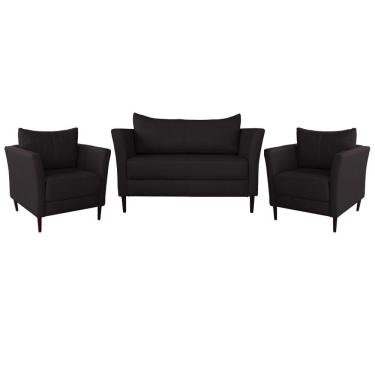 Imagem de Conjunto Sofá 2 Lugares com 2 Poltronas Pés Palito Lubbock Couro Marrom - Gran Belo