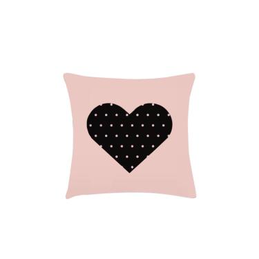 Imagem de Capa Almofada Rosa Preto Coracao Poa 40cm Lava Facil 1un