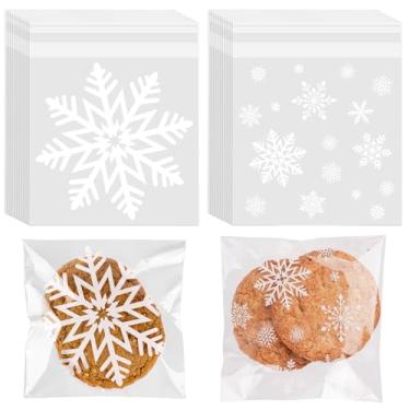 Imagem de CUDICY Sacos de biscoito de celofane floco de neve, 200 peças, 14,5 x 14,5 cm, autovedantes, para presentear, embalagens, lembrancinhas, doces, padaria, Halloween, Natal