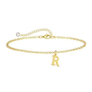 Imagem de Sargetou Tornozeleira feminina com inicial dourada, banhada a ouro 14 k, moderna, leve, impermeável, delicada, tornozeleira, verão, praia, joias, presente, 8, Latão, Sem Pedra Preciosa