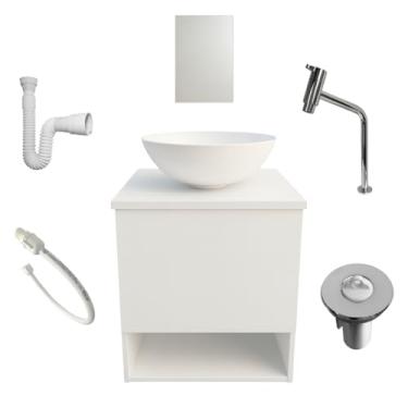 Imagem de Gabinete Armario Suspenso Banheiro Lavabo Cuba Espelho Torneira Cromada Aço Inox MDP Completo