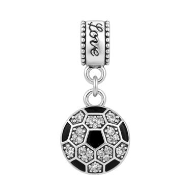 Imagem de Berloque de bola de futebol de cristal - pingente banhado a prata com strass para fãs, jogadores e treinadores de futebol - compatível com pulseiras Pandora, Troll, Chamilia e europeias - presente
