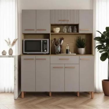 Imagem de Cozinha Compacta 9 Portas 1 Gaveta Turim Louro Freijó/cinza Claro Mdp Casamia