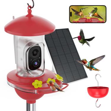 Imagem de Alimentador de beija-flor com câmera, identificação por IA de raça de pássaros, captura automática de quintal, jardim, observação de pássaros, detecção de movimento, notificações instantâneas, WiFi 2K