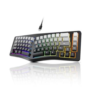 Imagem de 7KEYS Teclado ergonômico com fio, 69 teclas compactas com teclas de seta, retroiluminação RGB para PC, laptop, desktop (cinza)