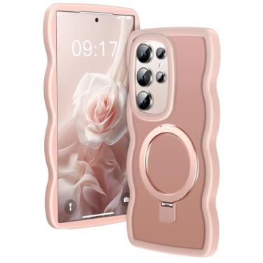 Imagem de KMAMBAG [Suporte magnético e moldura ondulada] Capa para Samsung Galaxy S24 Ultra [apto para MagSafe] [proteção militar contra quedas] Capa de anel de telefone S24 Ultra translúcida não amarelada para