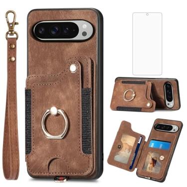 Imagem de Asuwish Capa de celular para Google Pixel 9 Pro XL, capa carteira com protetor de tela de vidro temperado e alça de pulso RFID suporte para cartão de crédito anel com suporte para celular Pixel9 9Pro