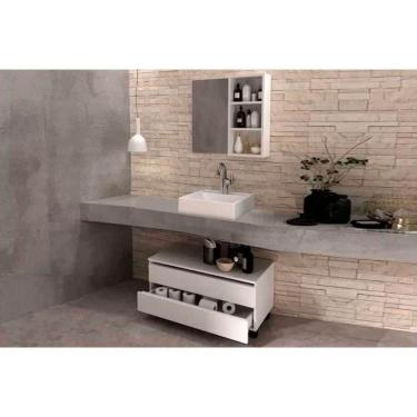 Imagem de Armário C- Balcão Banheiro Rodizios Bn3603 S- Cuba 80cm E Espelho Bn3609 Branco - Tecno Mobili